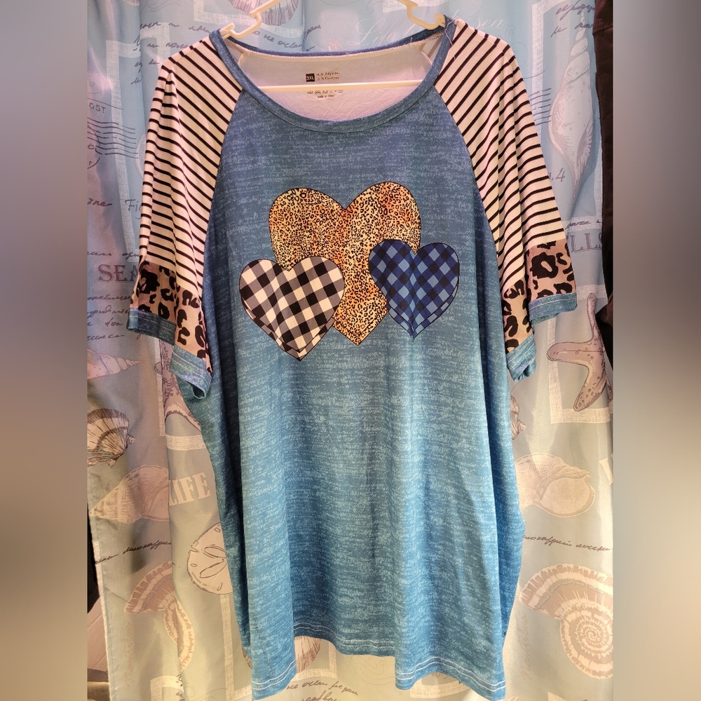 3XL Comfy Sleep Tee Or Casual Loungewear With Stripes, Hearts & Animal Print